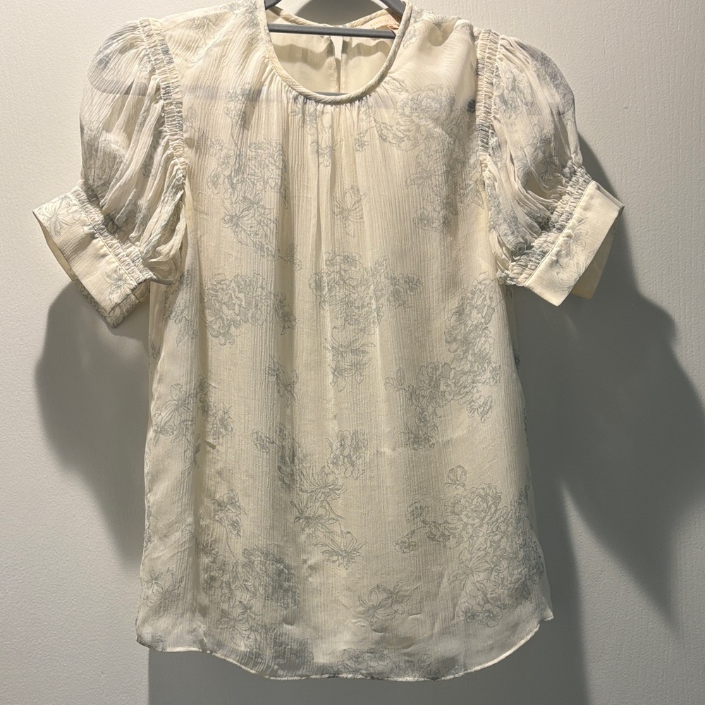 Rebecca Taylor Toile Short Sleeve Blouse in Chantilly Combo  - XS